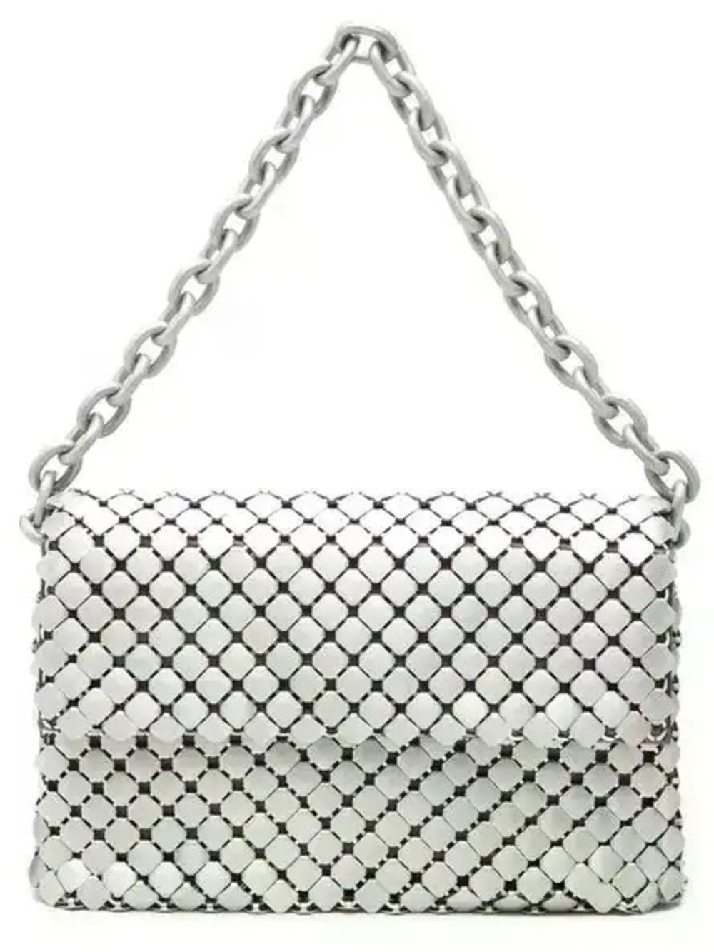 RARE Vintage Bottega Veneta Woven Metallic Chain Shoulder Bag in Gray